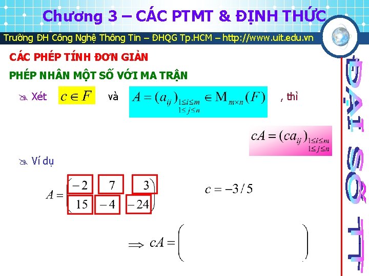 Chương 3 – CÁC PTMT & ĐỊNH THỨC Trường ĐH Công Nghệ Thông Tin