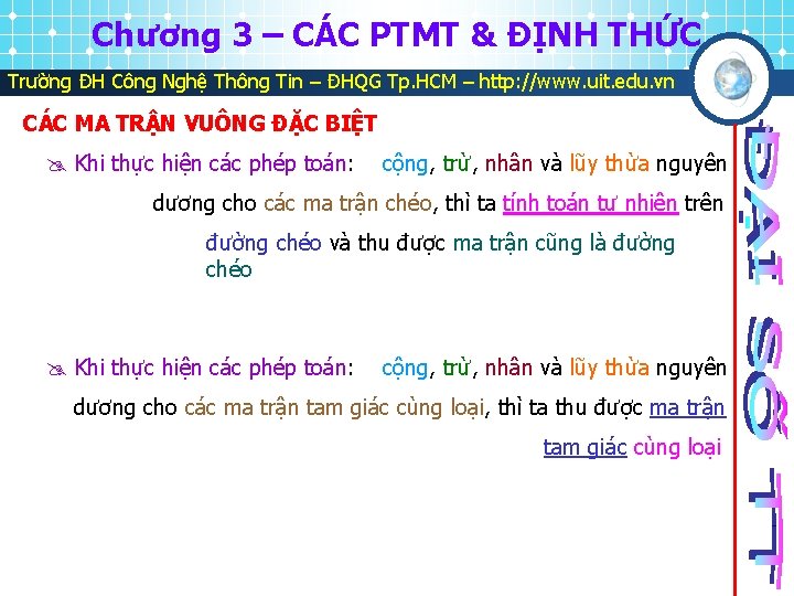 Chương 3 – CÁC PTMT & ĐỊNH THỨC Trường ĐH Công Nghệ Thông Tin