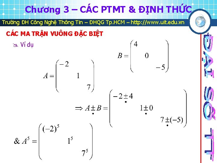 Chương 3 – CÁC PTMT & ĐỊNH THỨC Trường ĐH Công Nghệ Thông Tin