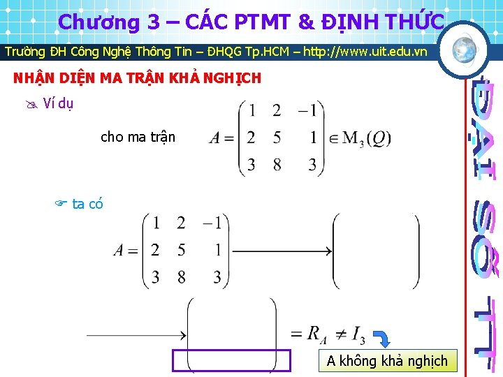 Chương 3 – CÁC PTMT & ĐỊNH THỨC Trường ĐH Công Nghệ Thông Tin