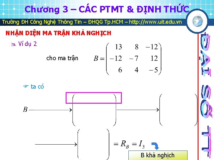 Chương 3 – CÁC PTMT & ĐỊNH THỨC Trường ĐH Công Nghệ Thông Tin