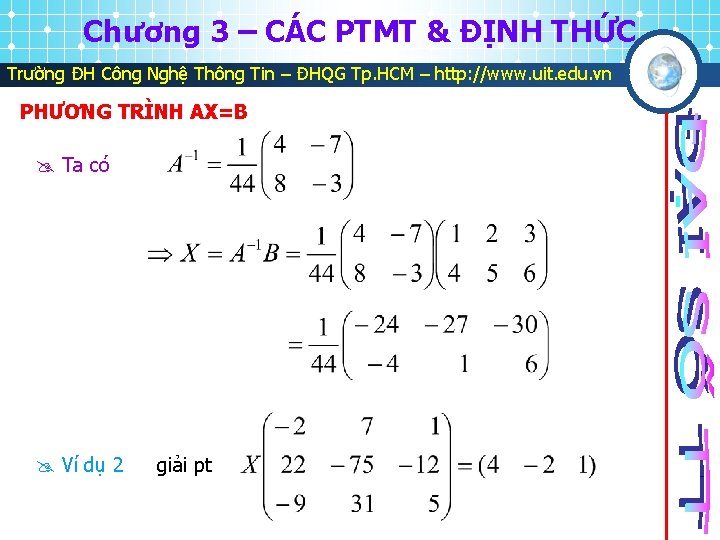 Chương 3 – CÁC PTMT & ĐỊNH THỨC Trường ĐH Công Nghệ Thông Tin