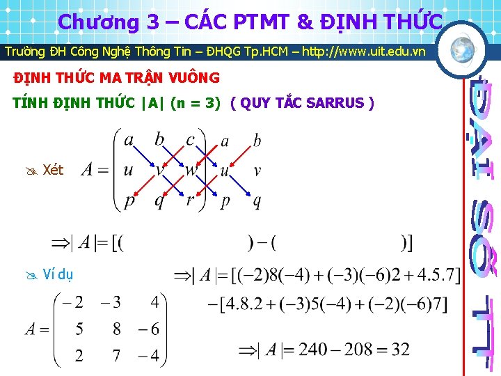 Chương 3 – CÁC PTMT & ĐỊNH THỨC Trường ĐH Công Nghệ Thông Tin