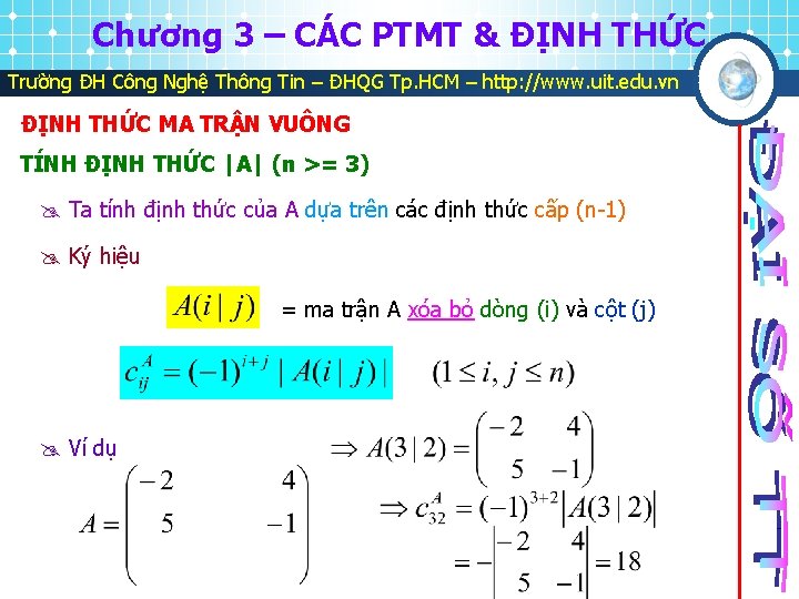 Chương 3 – CÁC PTMT & ĐỊNH THỨC Trường ĐH Công Nghệ Thông Tin