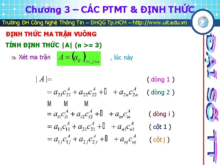 Chương 3 – CÁC PTMT & ĐỊNH THỨC Trường ĐH Công Nghệ Thông Tin