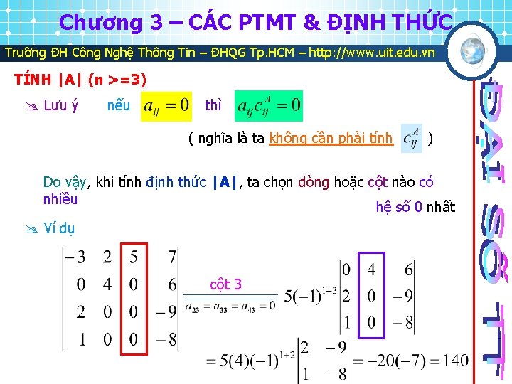 Chương 3 – CÁC PTMT & ĐỊNH THỨC Trường ĐH Công Nghệ Thông Tin