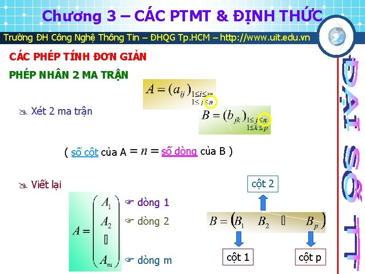 Chương 3 – CÁC PTMT & ĐỊNH THỨC Trường ĐH Công Nghệ Thông Tin