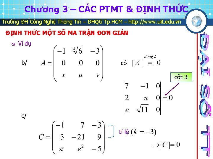 Chương 3 – CÁC PTMT & ĐỊNH THỨC Trường ĐH Công Nghệ Thông Tin