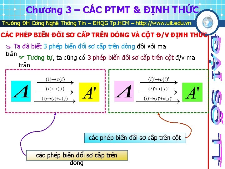 Chương 3 – CÁC PTMT & ĐỊNH THỨC Trường ĐH Công Nghệ Thông Tin