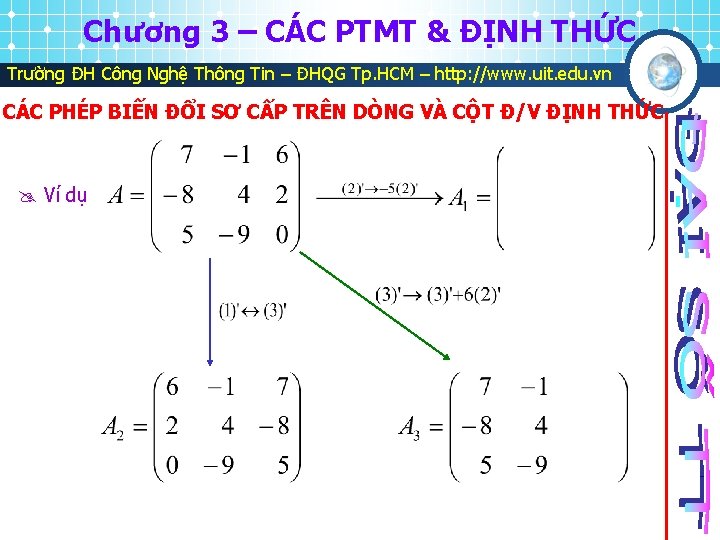 Chương 3 – CÁC PTMT & ĐỊNH THỨC Trường ĐH Công Nghệ Thông Tin