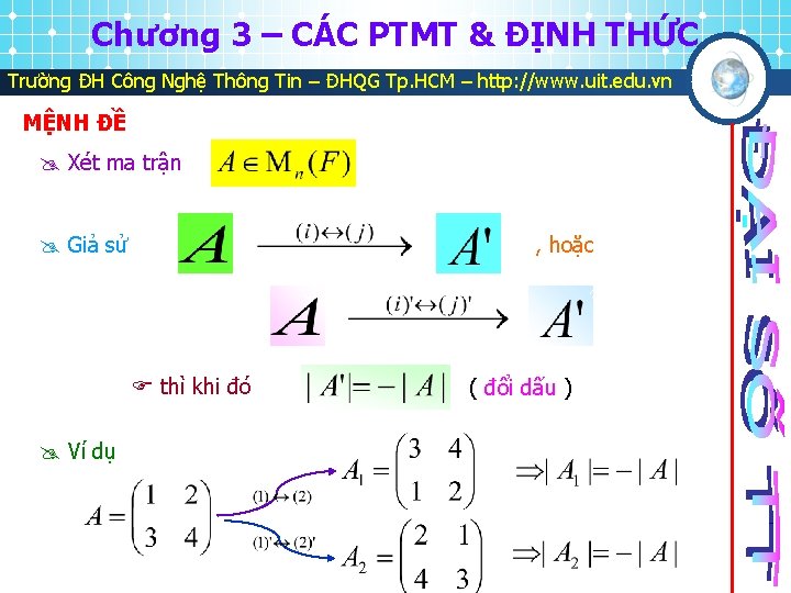 Chương 3 – CÁC PTMT & ĐỊNH THỨC Trường ĐH Công Nghệ Thông Tin