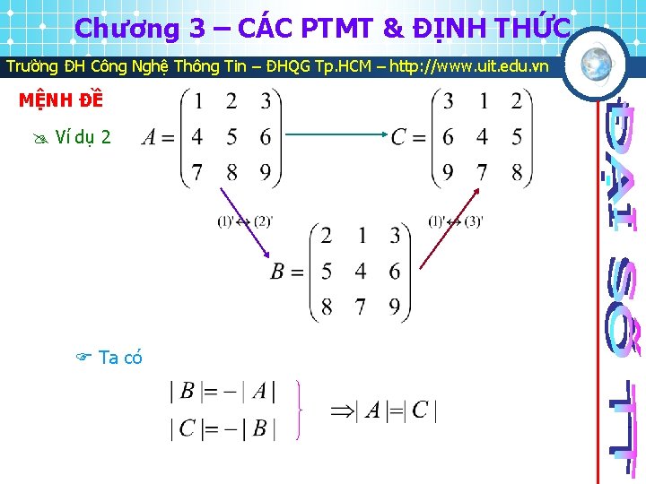 Chương 3 – CÁC PTMT & ĐỊNH THỨC Trường ĐH Công Nghệ Thông Tin