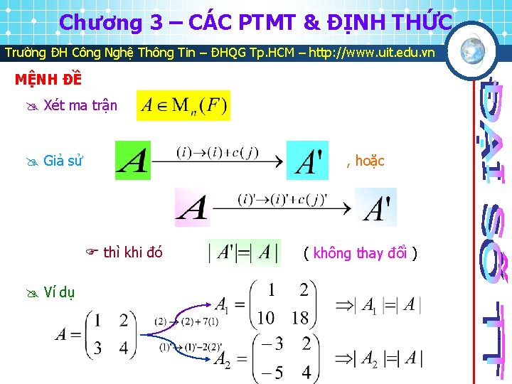 Chương 3 – CÁC PTMT & ĐỊNH THỨC Trường ĐH Công Nghệ Thông Tin