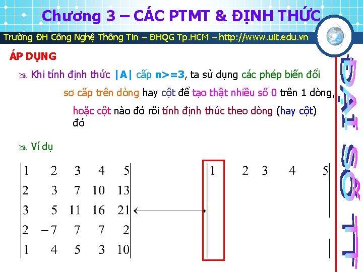 Chương 3 – CÁC PTMT & ĐỊNH THỨC Trường ĐH Công Nghệ Thông Tin