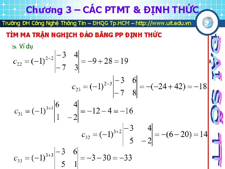 Chương 3 – CÁC PTMT & ĐỊNH THỨC Trường ĐH Công Nghệ Thông Tin