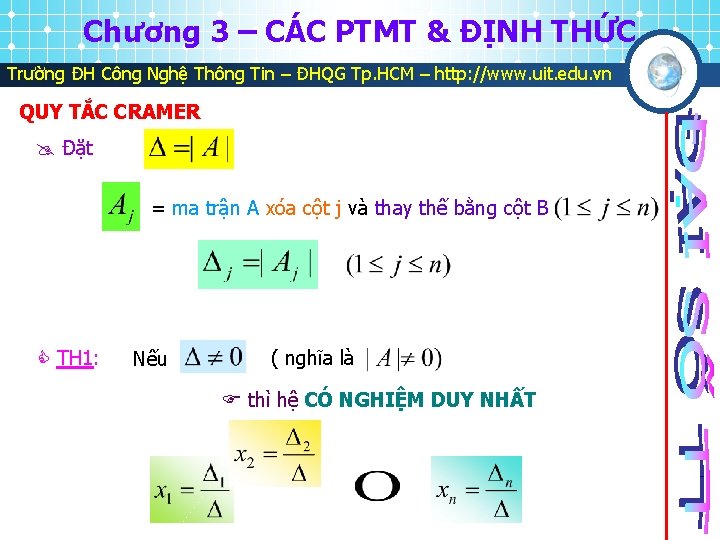 Chương 3 – CÁC PTMT & ĐỊNH THỨC Trường ĐH Công Nghệ Thông Tin