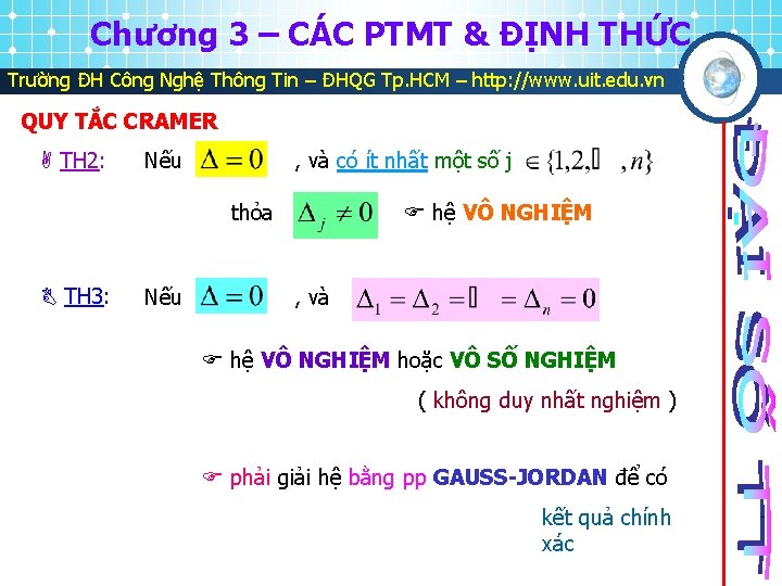 Chương 3 – CÁC PTMT & ĐỊNH THỨC Trường ĐH Công Nghệ Thông Tin
