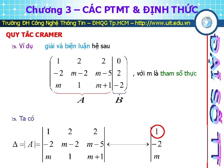 Chương 3 – CÁC PTMT & ĐỊNH THỨC Trường ĐH Công Nghệ Thông Tin