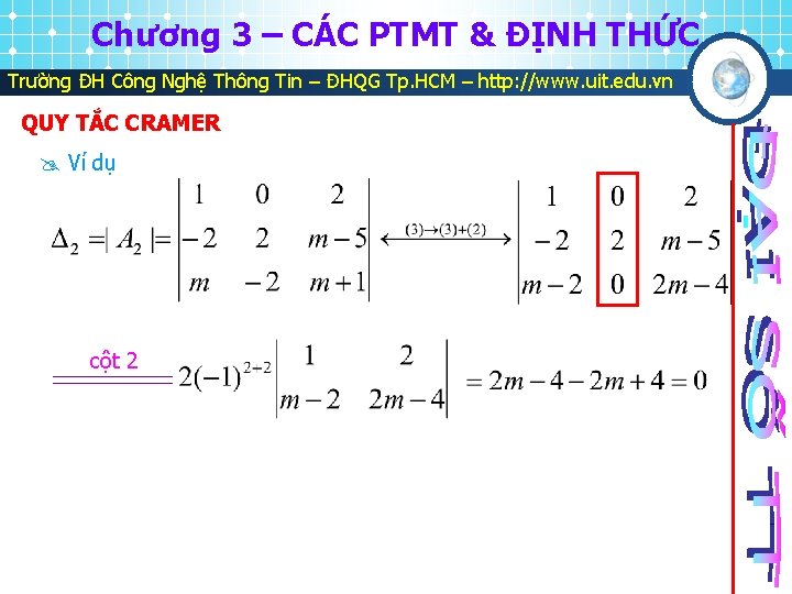 Chương 3 – CÁC PTMT & ĐỊNH THỨC Trường ĐH Công Nghệ Thông Tin