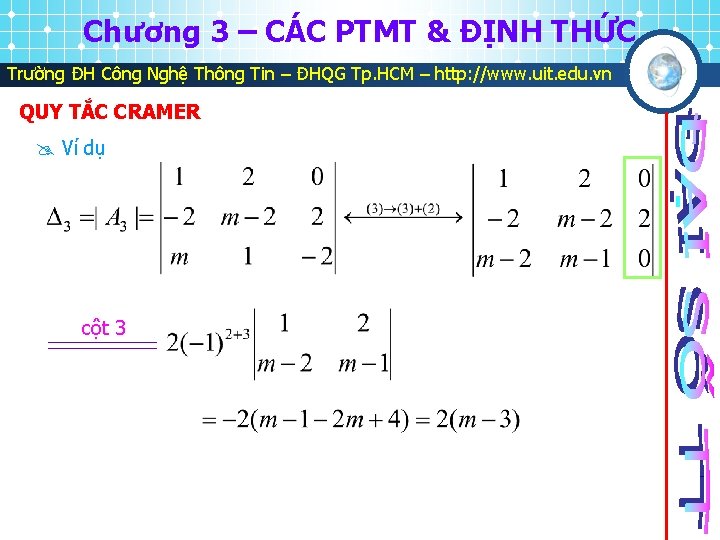 Chương 3 – CÁC PTMT & ĐỊNH THỨC Trường ĐH Công Nghệ Thông Tin