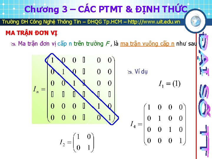 Chương 3 – CÁC PTMT & ĐỊNH THỨC Trường ĐH Công Nghệ Thông Tin