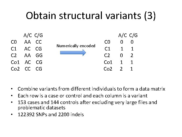 Obtain structural variants (3) A/C C 0 AA C 1 AC C 2 AA