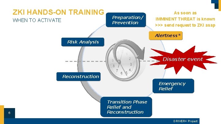 ZKI HANDS-ON TRAINING WHEN TO ACTIVATE Preparation/ Prevention As soon as IMMINENT THREAT is