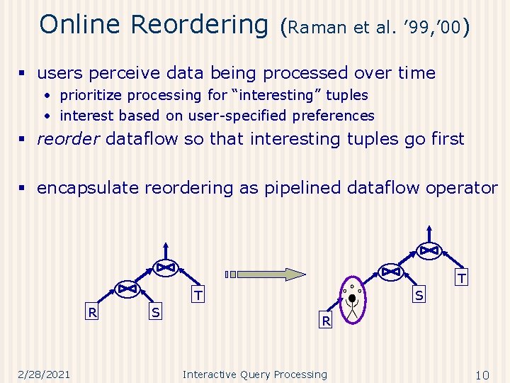 Online Reordering (Raman et al. ’ 99, ’ 00) § users perceive data being