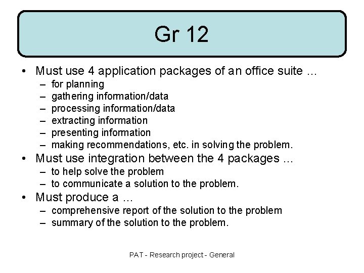 Gr 12 • Must use 4 application packages of an office suite … – Gr 12 • Must use 4 application packages of an office suite … –