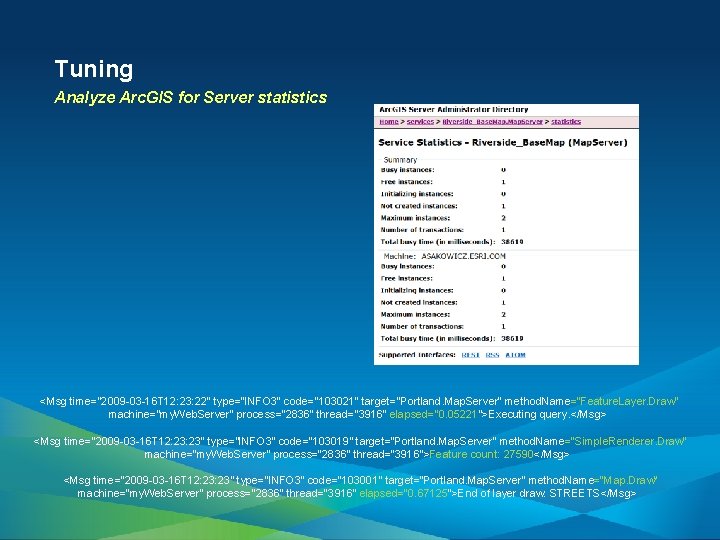 Tuning Analyze Arc. GIS for Server statistics <Msg time="2009 -03 -16 T 12: 23: