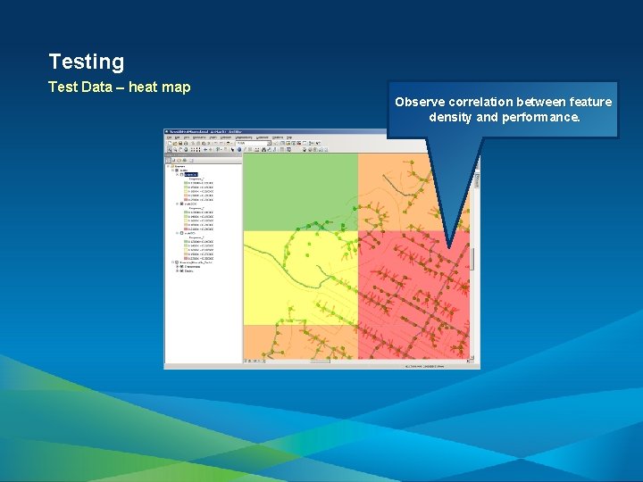 Testing Test Data – heat map Observe correlation between feature density and performance. 