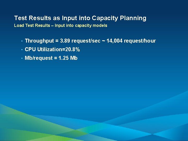 Test Results as Input into Capacity Planning Load Test Results – Input into capacity
