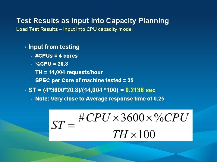 Test Results as Input into Capacity Planning Load Test Results – Input into CPU