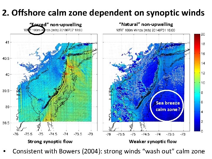 2. Offshore calm zone dependent on synoptic winds “Forced” non-upwelling “Natural” non-upwelling Sea breeze
