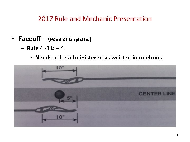 2017 Rule and Mechanic Presentation • Faceoff – (Point of Emphasis) – Rule 4