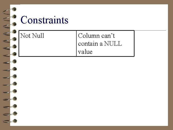 Constraints Not Null Column can’t contain a NULL value 