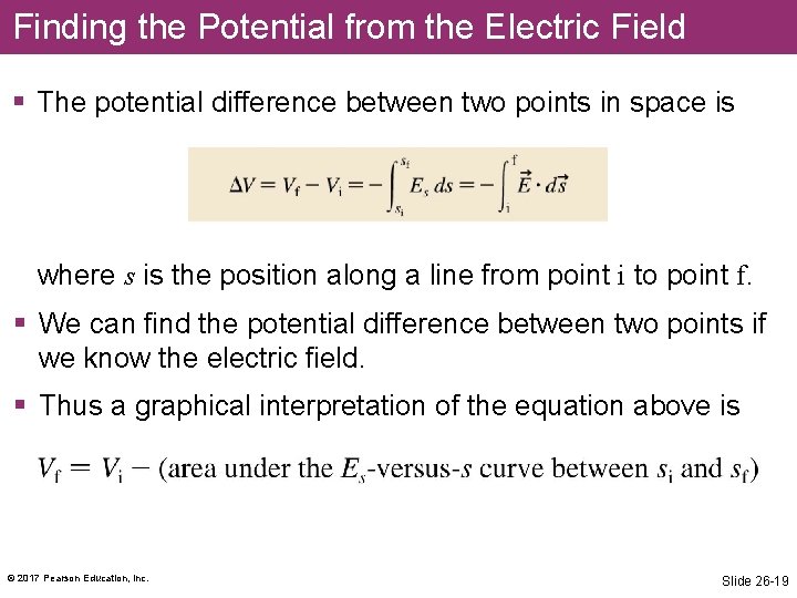 Finding the Potential from the Electric Field § The potential difference between two points