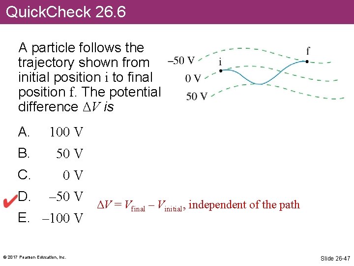 Quick. Check 26. 6 A particle follows the trajectory shown from initial position i