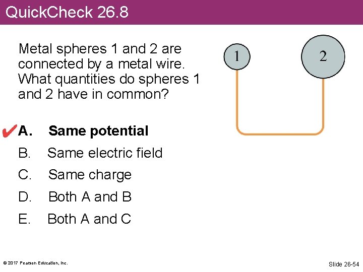 Quick. Check 26. 8 Metal spheres 1 and 2 are connected by a metal