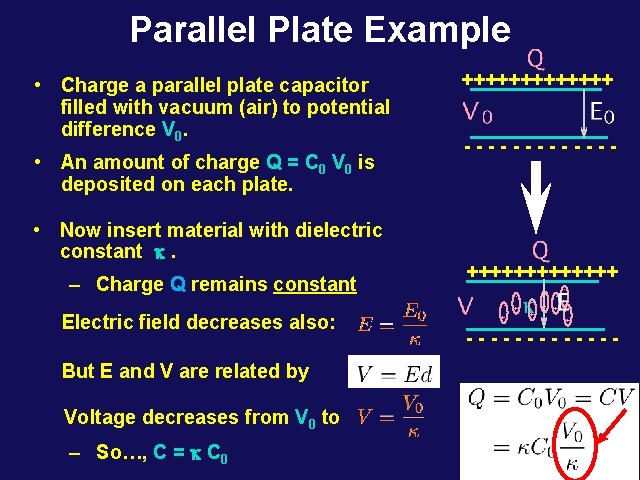 Parallel Plate Example – Charge Q remains constant +++++++ - • Now insert material