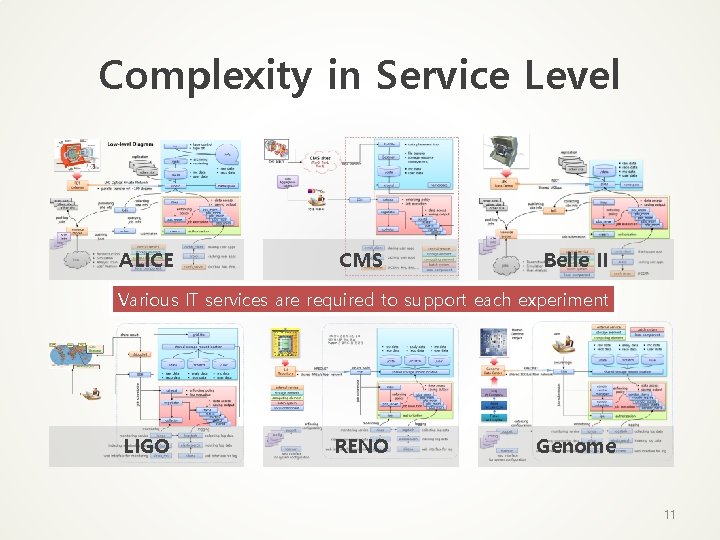 Complexity in Service Level ALICE CMS Belle II Various IT services are required to