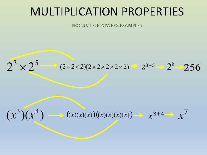 MULTIPLICATION PROPERTIES PRODUCT OF POWERS EXAMPLES 