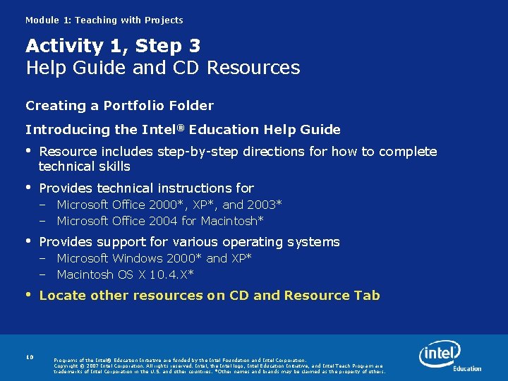 Module 1: Teaching with Projects Activity 1, Step 3 Help Guide and CD Resources