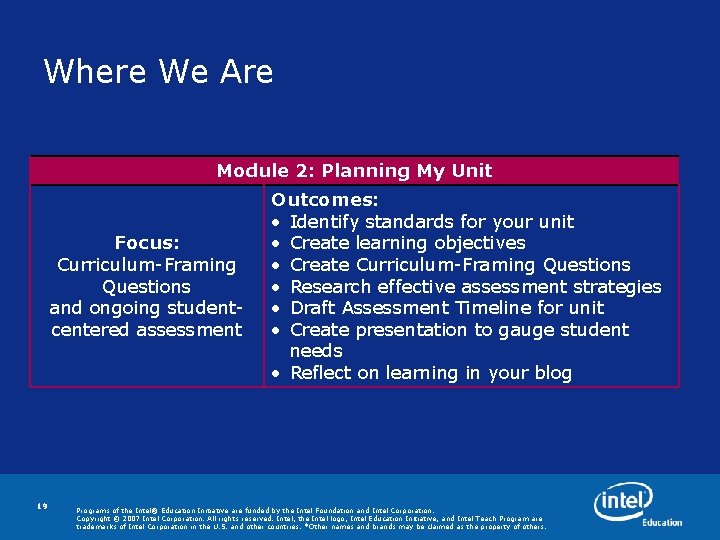 Where We Are Module 2: Planning My Unit Focus: Curriculum-Framing Questions and ongoing studentcentered