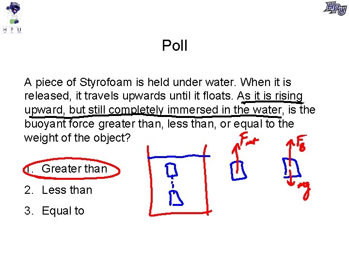 Poll A piece of Styrofoam is held under water. When it is released, it