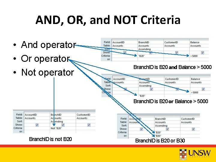 AND, OR, and NOT Criteria • And operator • Or operator • Not operator