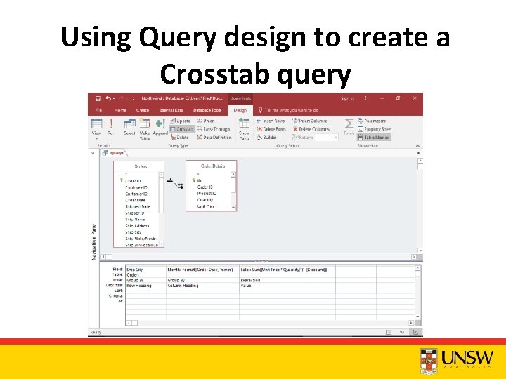 Using Query design to create a Crosstab query 