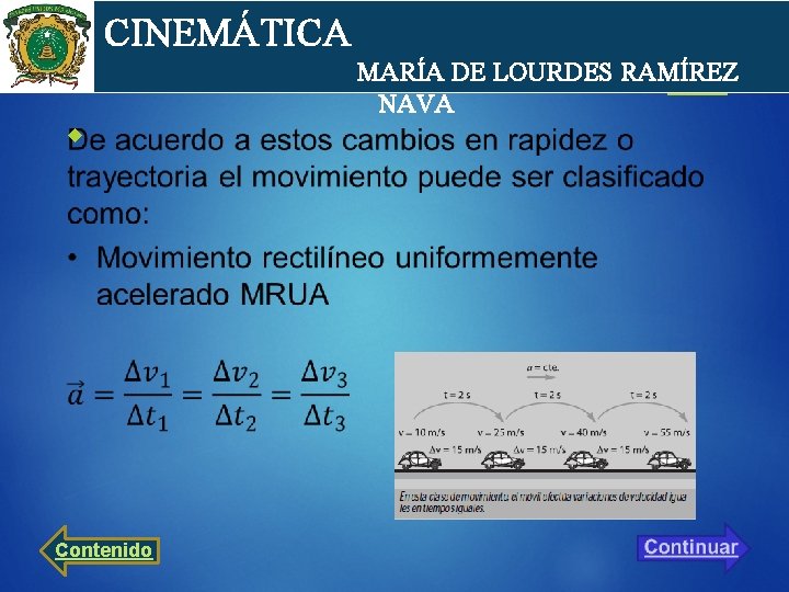 cin CINEMÁTICA MARÍA DE LOURDES RAMÍREZ NAVA Contenido 