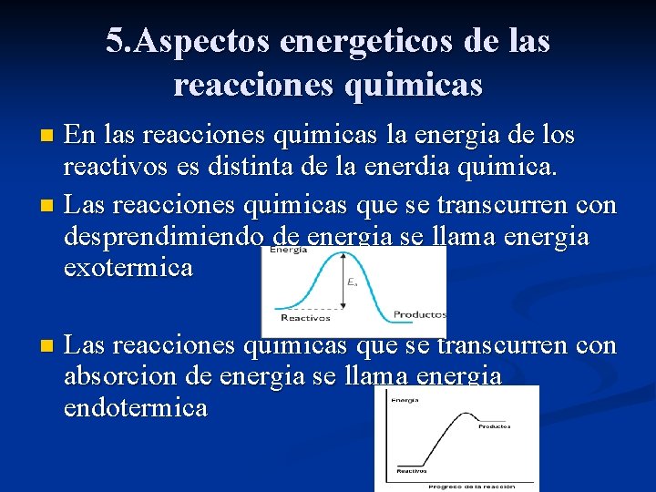 5. Aspectos energeticos de las reacciones quimicas En las reacciones quimicas la energia de