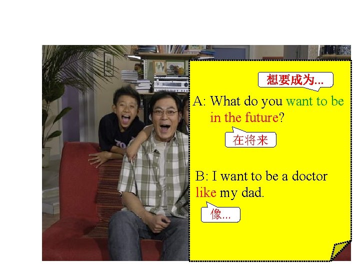 想要成为. . . A: What do you want to be in the future? 在将来